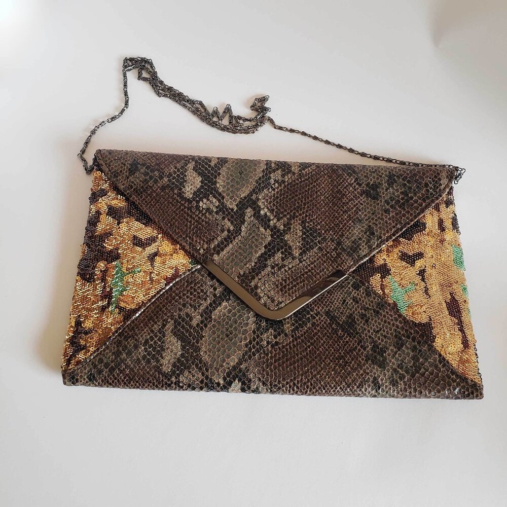 Big Buddha Clutch Snake Skin Pattern Brown
